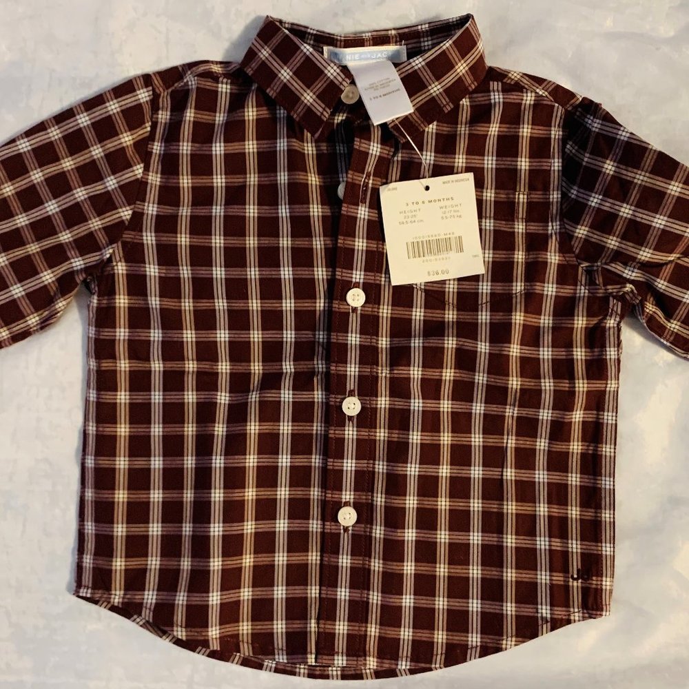 Janie and Jack 3-6 Months Brown White Plaid Shirt